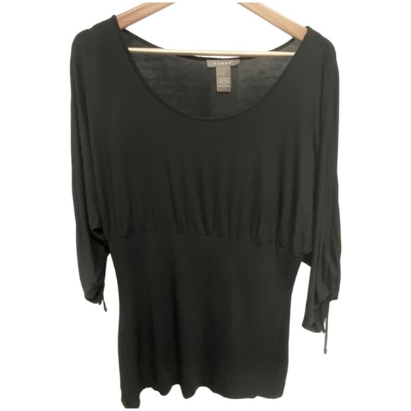Kenar Black Top with Drawstring Sleeves - Picture 1 of 10
